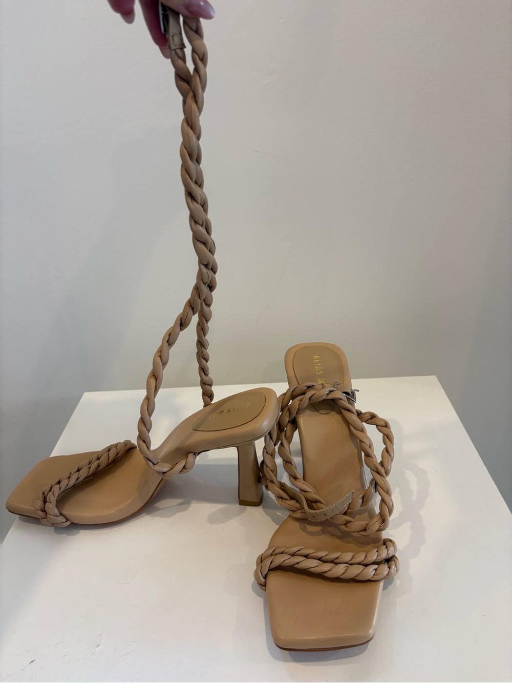 Alias Mae Braided Lace-Up Heeled Sandals in Tan
